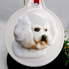 Bichon Frise White Dog Christmas Ornament Porcelain 3"W  K-13 