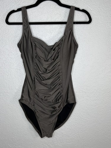 Calvin Klein Swim Suit One Piece Gray Taupe Size 8 Padded Bra C1
