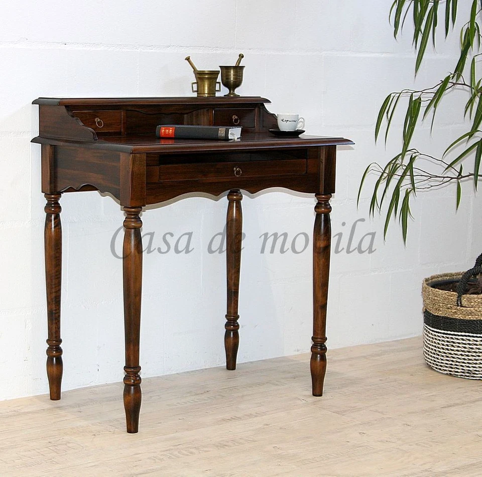 Massivholz Sekretär braun kolonial nussbaumfarben Damen PC Tisch Schreibtisch - Bild 4 von 4