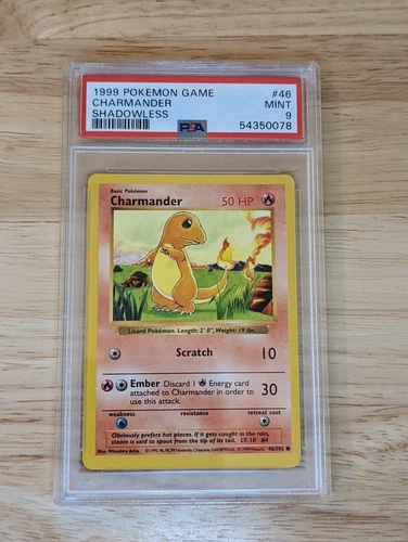 Charmander 46/102 Common 1999 Base Set Shadowless WOTC Pokemon Cards PSA 9 Mint!