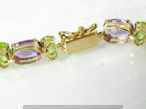 12.50Ct Oval Cut Simulated Amethyst & Peridot Bracelet 925 Silver Gold Plated - Picture 3 of 3