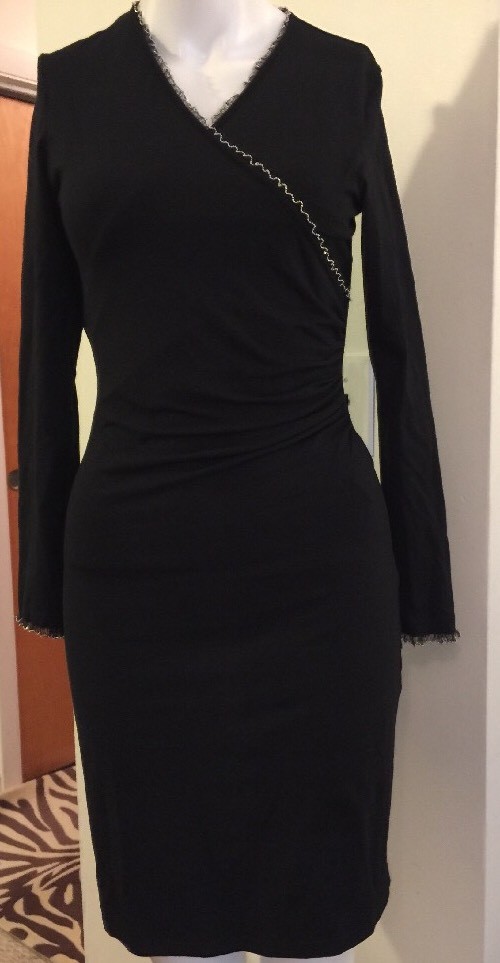 Anne Fontaine Dress Black with Silver Piping Bodycon Stunning! Size 38