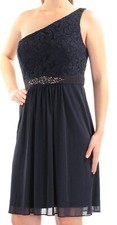 Adrianna Papell Sexy Black Dress Women’s 16 Cocktail One Shoulder Lace Aline