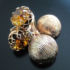 Vintage Kramer Topaz Crystal And Gold Ball Drop Earrings Citrine Dangle Clip Ons