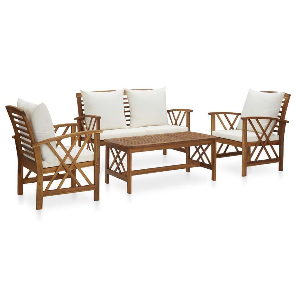 4PC Solid Acacia Wood Patio Lounge Set with 2 Garden Chair and 1 Garden