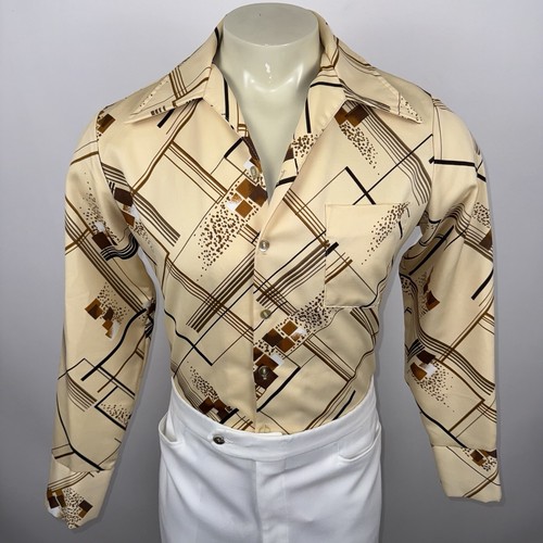 Vintage 60s 70s Triumph Shirt Geometric Disco Saturday Night Fever Mens Medium