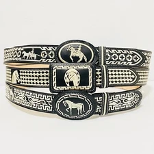 Men's western belt embroidered black belt size 42 for jeans size 38