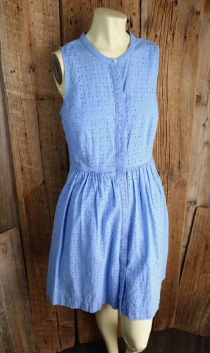 J. Crew Pale Blue Lace Eyelet Fit & Flare Dress Size 8