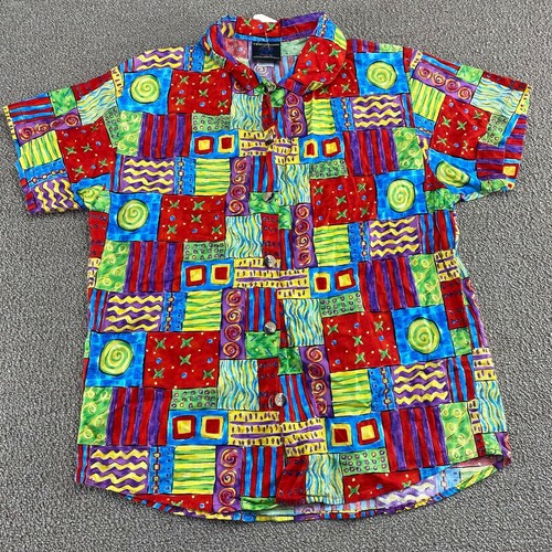 Fast Lane Toucan Dance Hawaiian Shirt Womens M Bright Multicolor Camp USA VTG