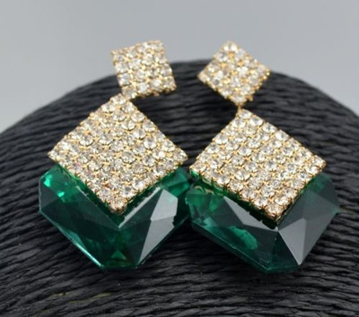 10k Gold Plated Green Blue Austrian Crystal Pageant Earrings