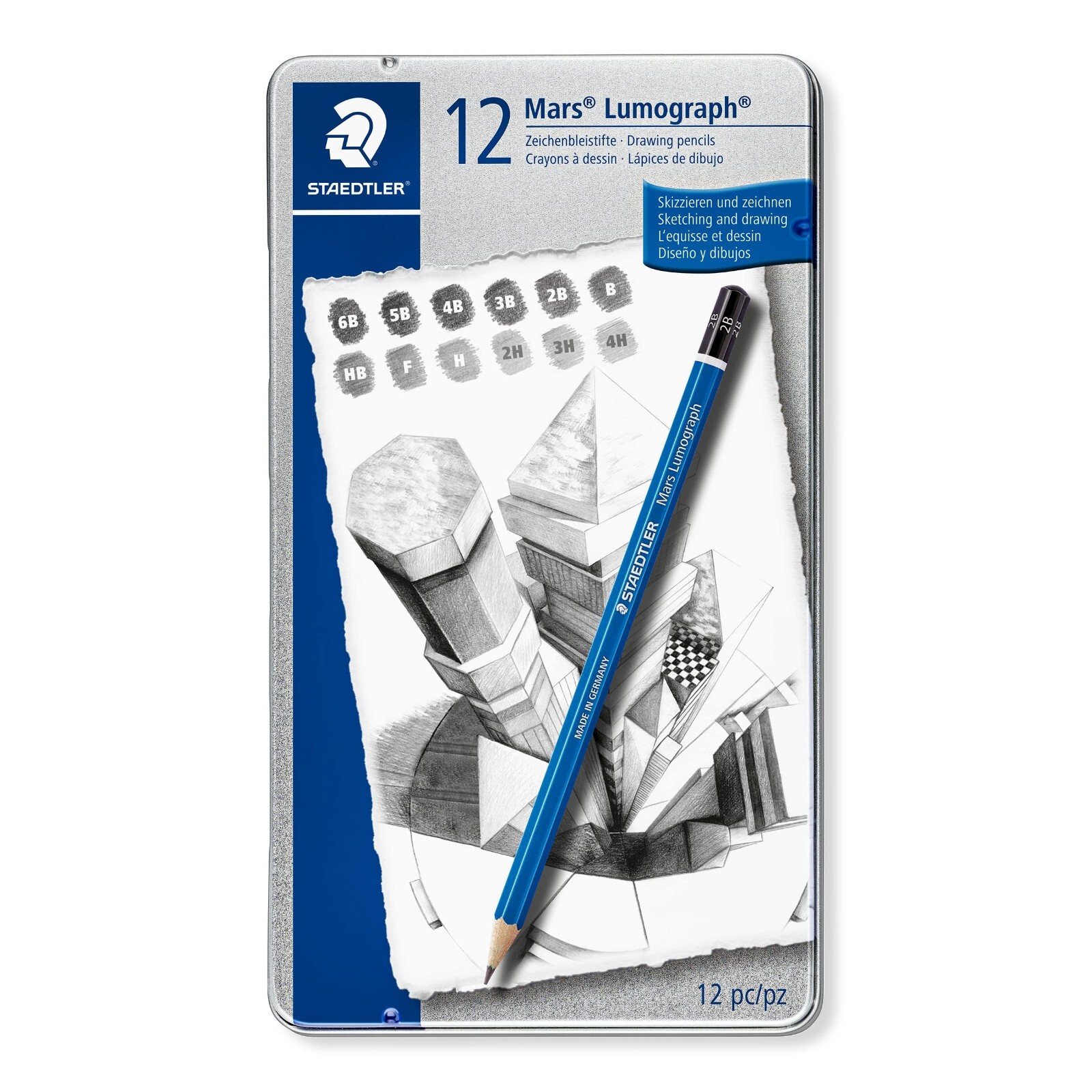 Staedtler Mars Lumograph Design & Drafting Graphite 12 Pencil Set + Storage Tin