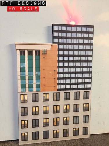 HO Scale Commercial Combo 1,2,3,&4 Set Of 4 Building Flats/ Front 3D Background - Picture 2 of 6
