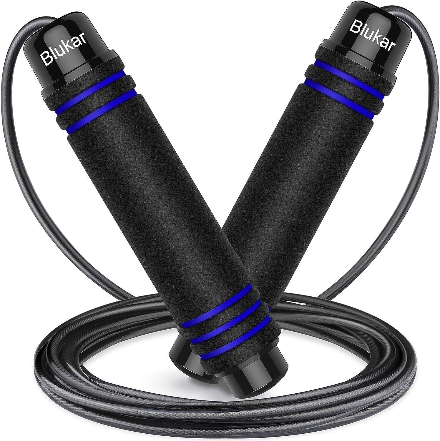 Corde à sauter en acier bleu Blukar avec poignées ergonomiques réglables