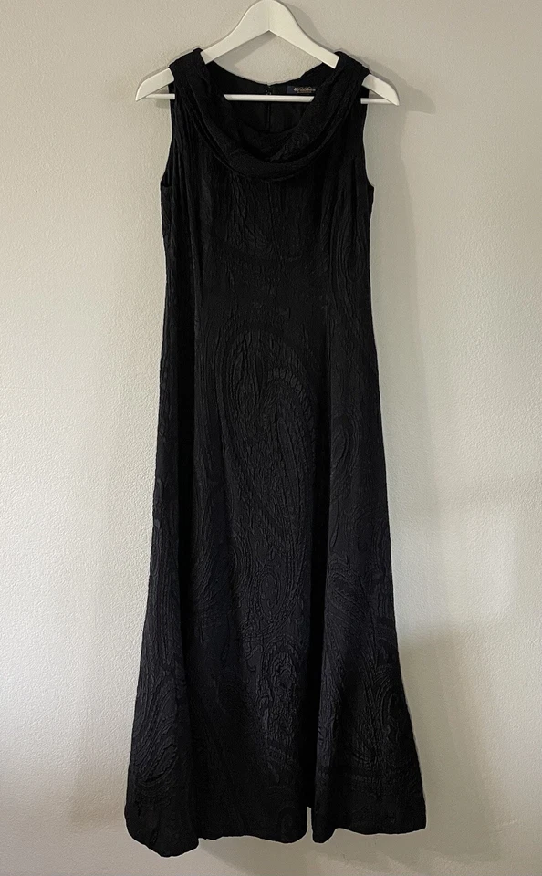 Brooks Brothers черный пейсли текстурированный печать макси вечернее платье без рукавов Sz 2 - Изображение 4 из 4