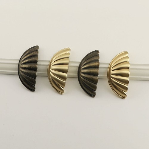 Shell Cup Handles Antique Brass Half Moon Vintage Cupboard Drawer Pulls Door - Picture 17 of 21