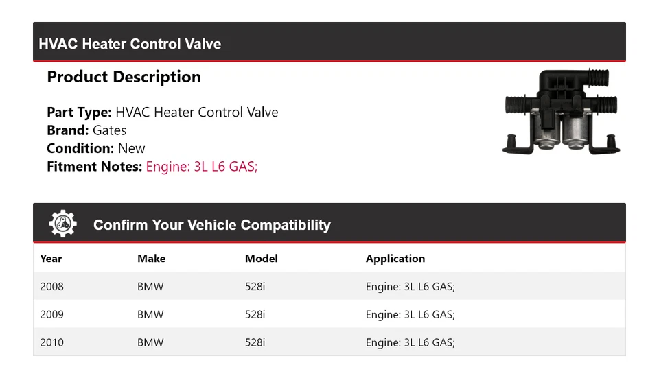 适用于 2008 - 2010 宝马 528i 3L L6 气体暖通空调加热器控制阀门 2009 — 第 2/4 张图片
