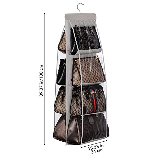 Handbag Hanging Purse Organizer for Closet, 8 Pocket Handbag Storage Grey - Picture 3 of 6