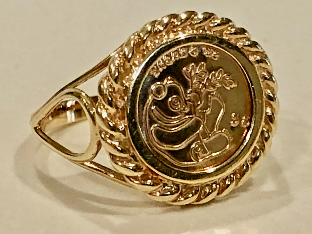 Chinese Panda Coin Ring 10K Yellow Gold | eBay