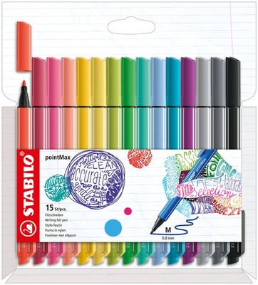 STABILO Fasermaler pointMax 15er Karton-Etui neue Farben