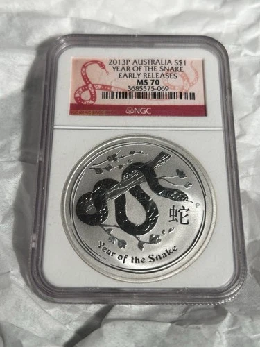 2013 P AUSTRALIA Lunar YEAR of SNAKE 1 oz pure Silver Coin NGC MS70 red label