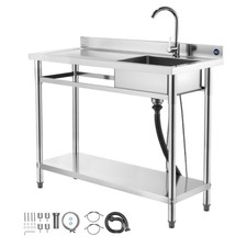 Stainless Steel Utility Sink 47in 3-in-1 Workbench with Faucet