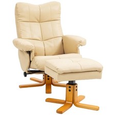 Image of HOMCOM Recliner Chair and Footstool PU Leather Wooden Base, Beige