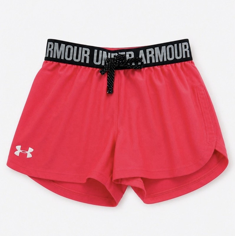 Under Armour Girls XS Pink Athletic Shorts Drawstring Elastic Waist Black Logo