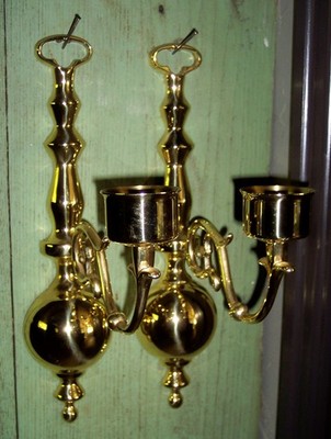 Pair Of Vintage Hollywood Regency Brass Wall Candle Sconces Nice