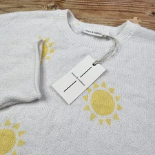 Anthropologie Moon & Madison Sweater Womens White Cropped Large Sun Pattern NWT