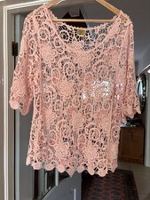 PINK CROCHET KNITTED COTTON TOP JUMPER BY N & WILLOW LARGE MADE IN ITALY