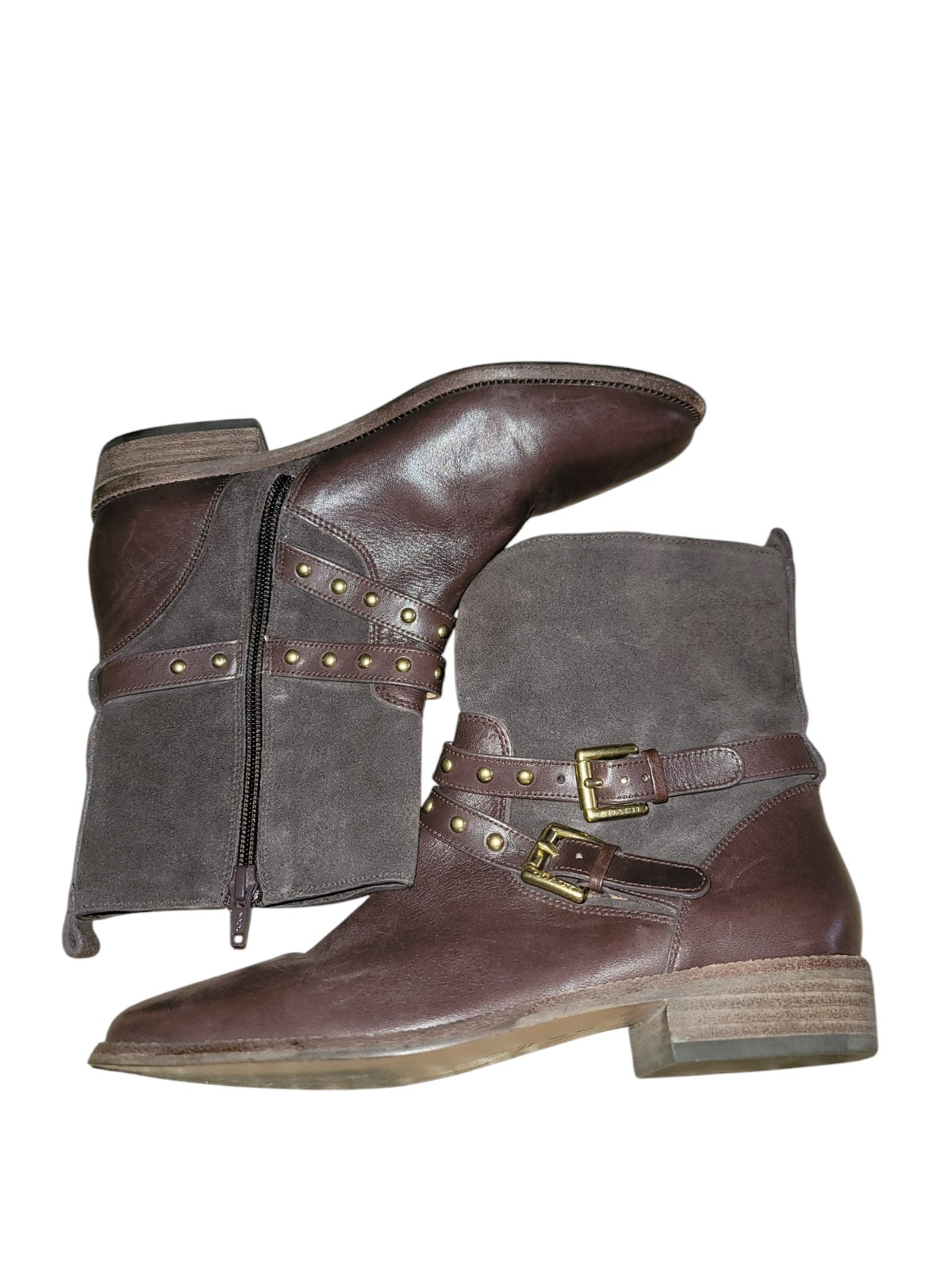 COACH Liliana Beige Studded Leather Suede Ankle Boots US 6 Women