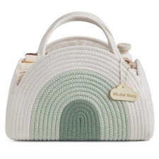 Blissful Diary Baby Diaper Caddy Organizer, Cotton Rope Mint Rainbow