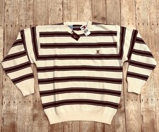VTG Tommy Hilfiger Golf Sweater Men's Medium 100 Cotton Cream Black Striped NWT