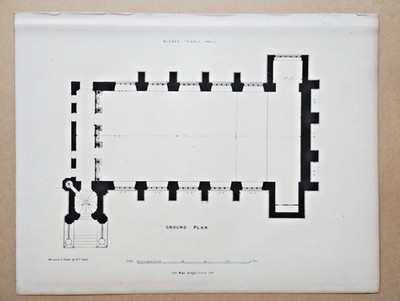 Grundriss der Middle Temple Hall, London - antiker Druck - 1844 (Ref B3)