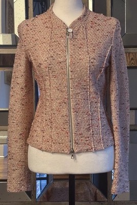 Harris Wharf London Pink Multi Short Bomber Jacket Lurex Boucle Sz 40, US 4 New