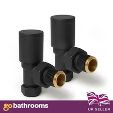 Image of Anthracite Modern Round Radiator Grey Valve | Angled | 15mm x ½” Set of Two