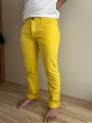 Vintage Napapijri Yellow Jeans W32 L34 Men's Cotton Button Fly Straight Leg Pant