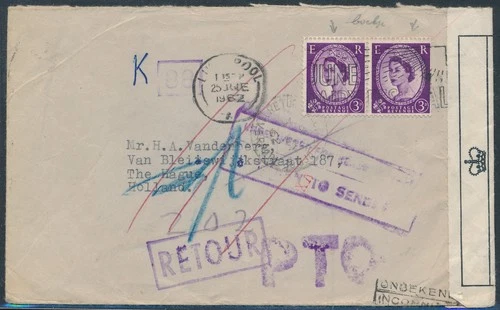 LS84414 Great Britain 1962 return to sender official seal good cover used