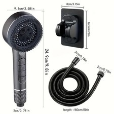 Handheld Shower Head Set 4 Modes High Pressure Water Saving Hose Holder Brush