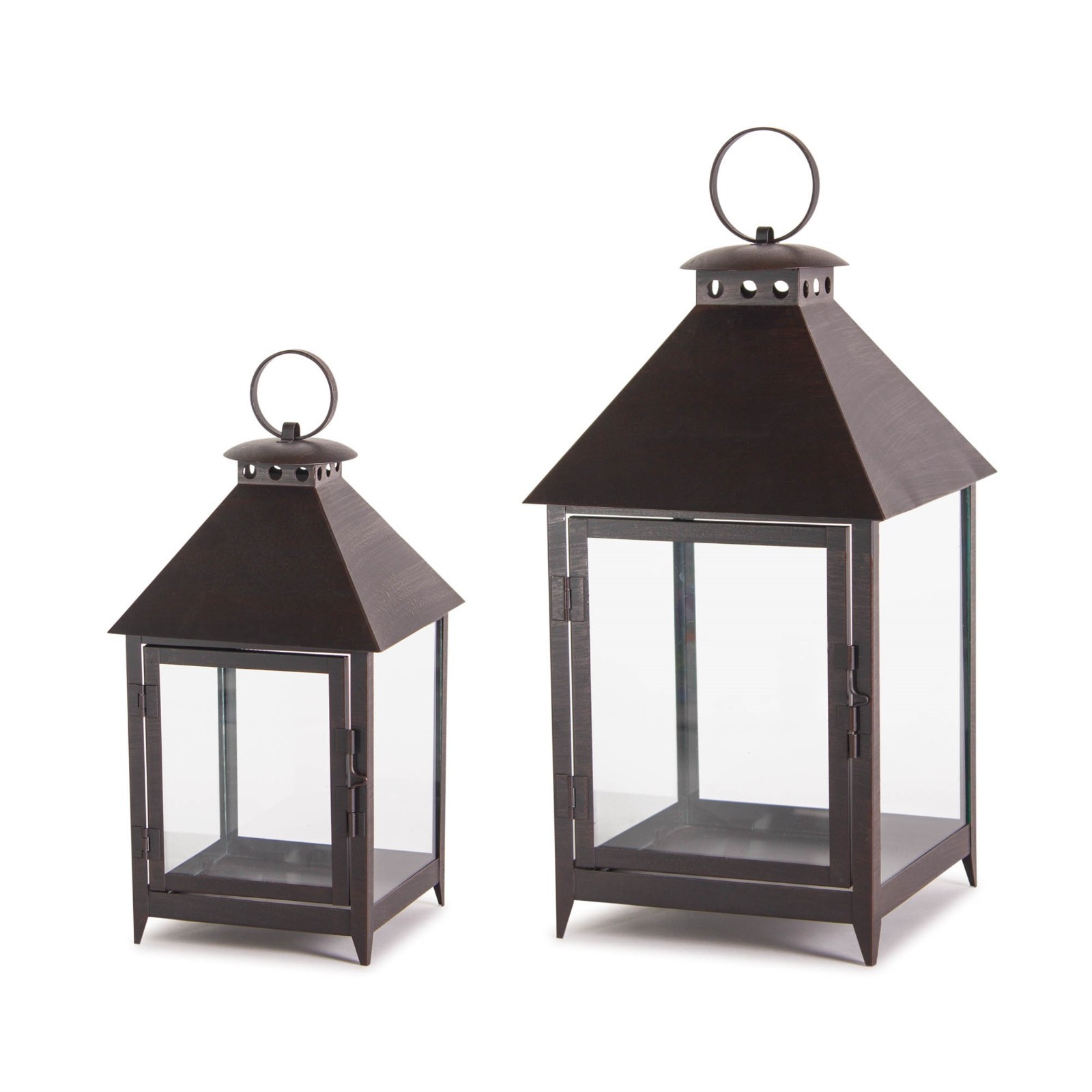 2 Pc Set Iron Black Lantern Candle Holder Holiday Gift Shelf Table Decor 12" 16"