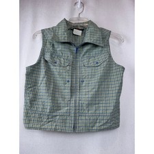 REI Vintage Plaid Vest XS Green Blue Outdoor Women's Casual Lightweight Layer