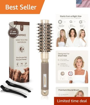 Travel Size Round Brush - 1 Inch Boar Bristle & Gold Clips for Flawless Styles