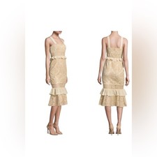 Jay Godfrey Nude Lace Ruffle Midi Dress Size 4 Wedding Guest or Formal