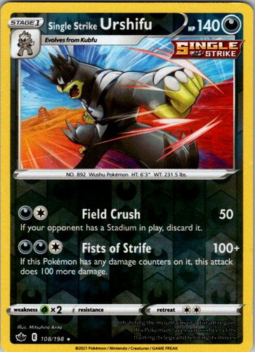 Single Strike Urshifu 108/198 Rare Chilling Reign Pokemon Reverse Holo Near Mint