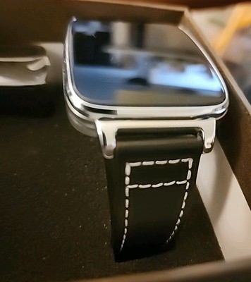 BIT BEANTECH Smart Watch Apple/Android Silver W Black Calfskin Leather Strap New