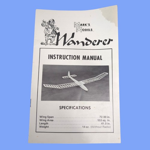 Mark's Models R/C Sailplane WANDERER Model Kit Instruction Manual ONLY 1976