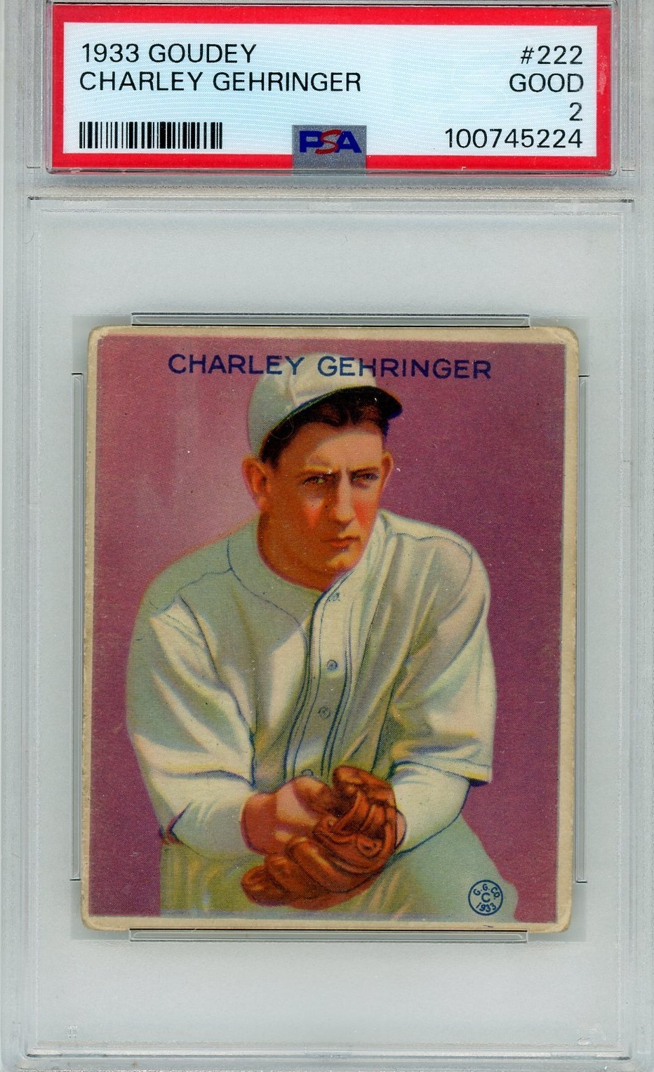 1933 Goudey Big League Chewing Gum  Charlie Gehringer #222 PSA 2 Detroit Tigers