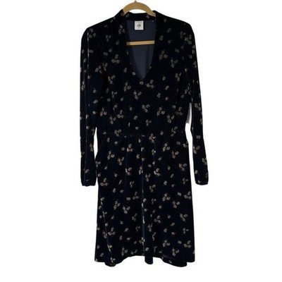 Cabi Decked Out Navy Blue Velvet Floral Long Sleeve Dress M  Women s NWT