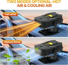 Car Heater Upgraded 12V Portable Defroster Fast Heating Cooling Fan with 360 Rvs