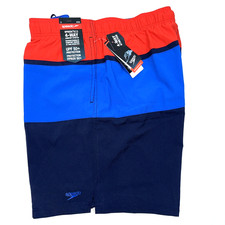 Speedo Men's Swim Trunk Mid Length Redondo Stripe 18'' Blue/Red Size 2XL